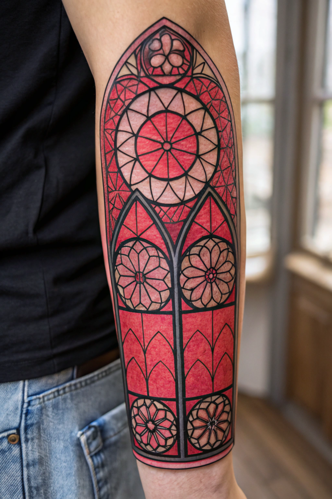 Red Ink Tattoos Ideas: Red Ink Stained Glass Window Design