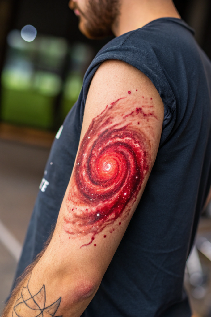 Red Ink Tattoos Ideas: Red Ink Galaxy Spiral with a Red Core