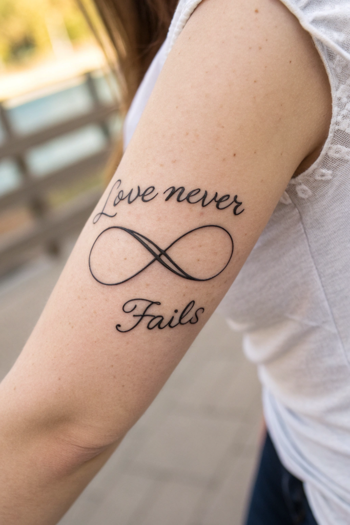 Bible Verse tattoo Ideas: "Love Never Fails" – 1 Corinthians 13:8