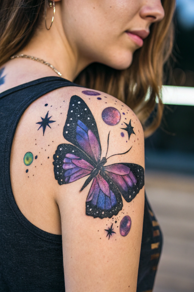 Butterfly tattoo Stencil Ideas: Galaxy Butterfly: Cosmic Transformation