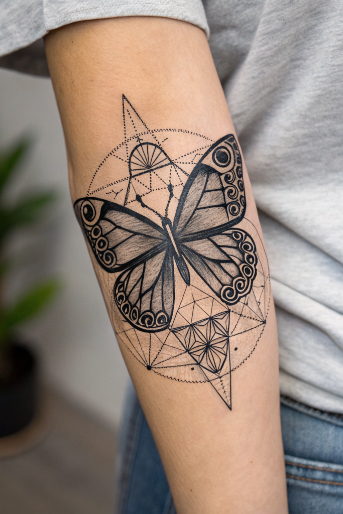 Butterfly tattoo Stencil Ideas: Geometric Butterfly: Symmetry in Chaos