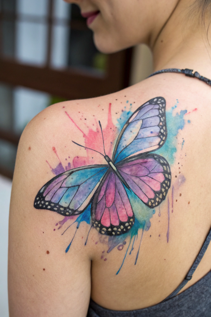 Butterfly tattoo Stencil Ideas: Watercolor Butterfly: Splash of Freedom