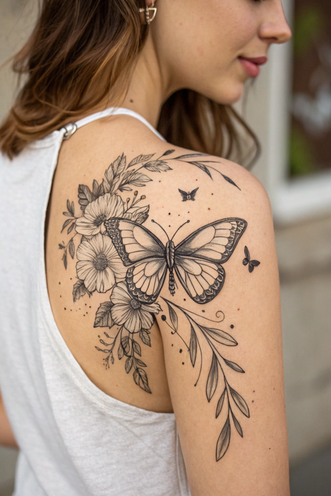 Butterfly tattoo Stencil Ideas: Floral Butterfly: Nature’s Harmony