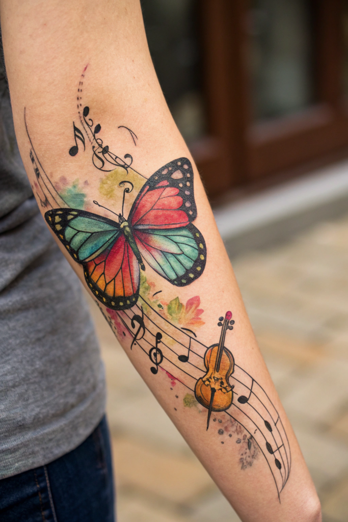 Butterfly tattoo Stencil Ideas: Butterfly and Music Notes: Harmony in Motion