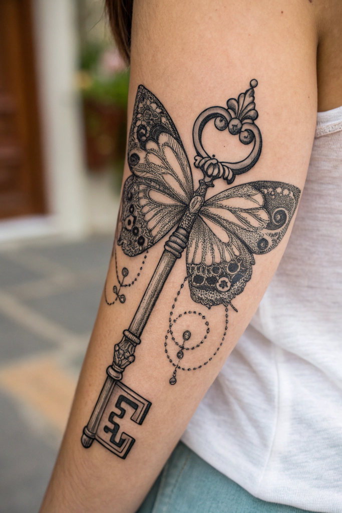 Butterfly tattoo Stencil Ideas: Butterfly and Key: Unlocking Potential