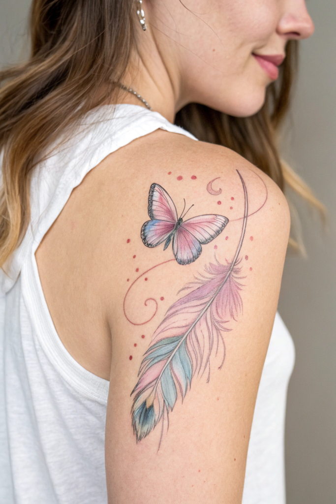 Butterfly tattoo Stencil Ideas: Butterfly and Feather: Lightness of Being