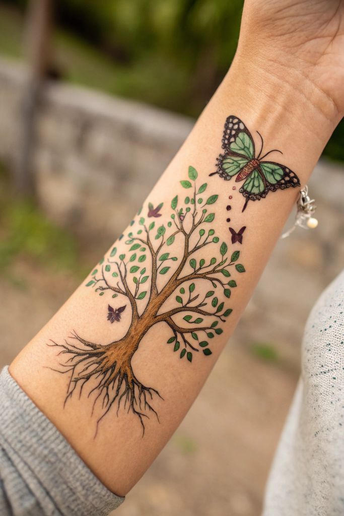 Butterfly tattoo Stencil Ideas: Butterfly and Tree of Life: Roots and Wings