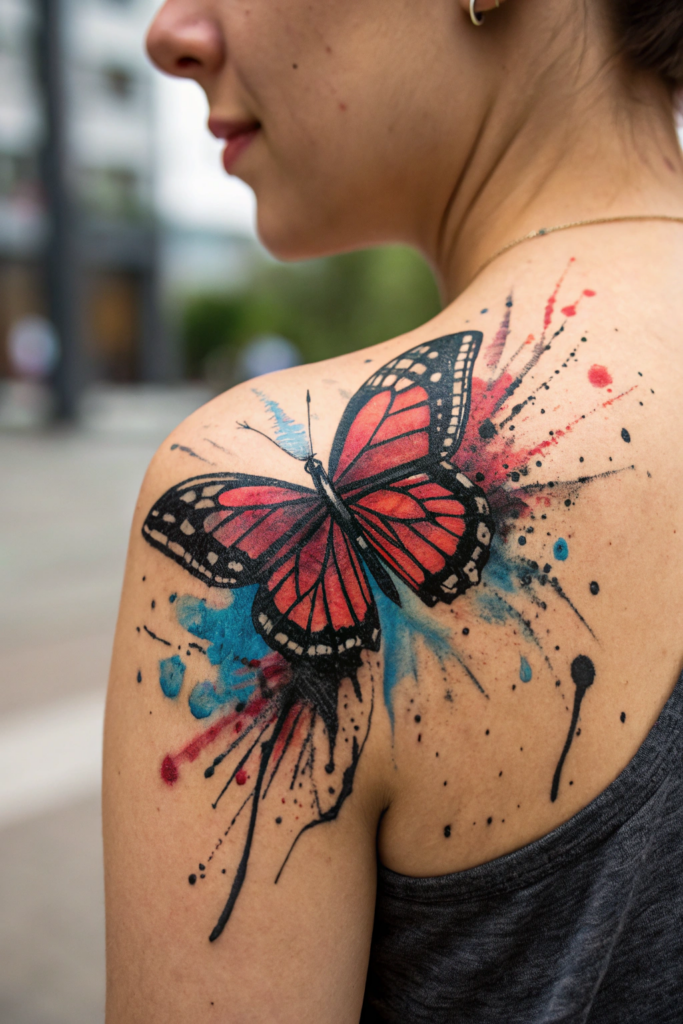 Butterfly tattoo Stencil Ideas: Butterfly and Abstract Splatter: Chaotic Beauty