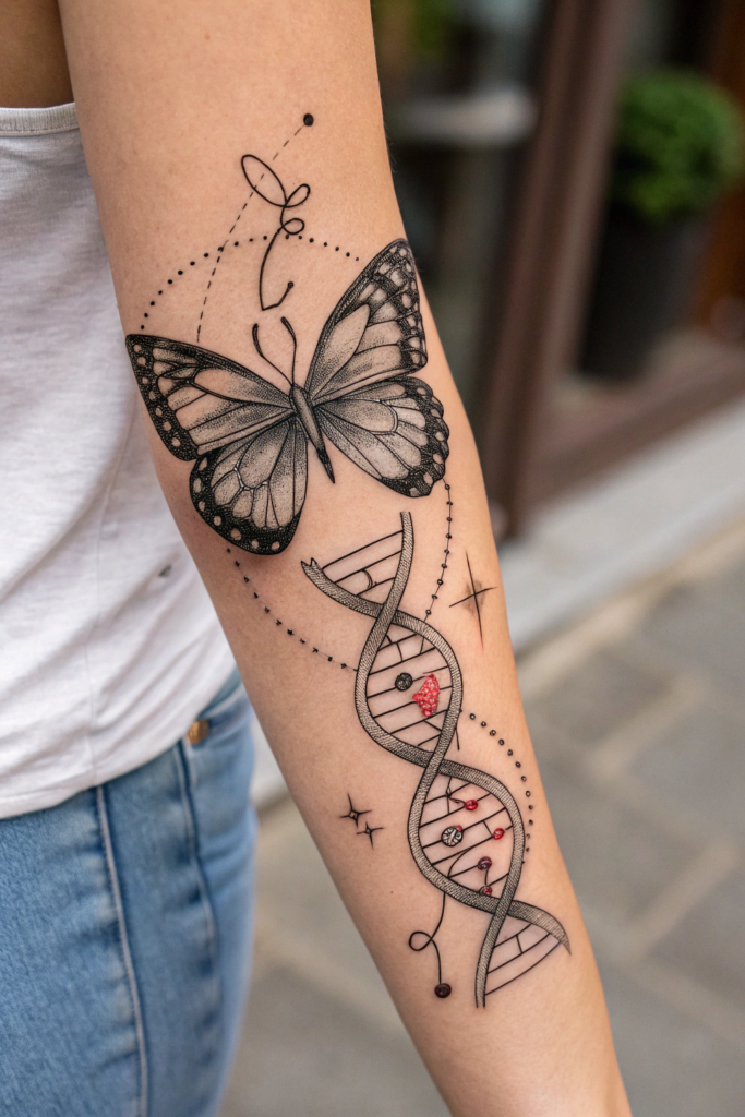 Butterfly tattoo Stencil Ideas: Butterfly and DNA Helix: Evolution of Self