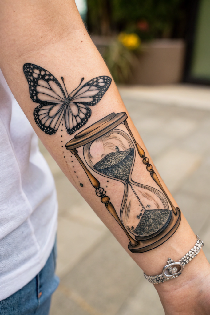 Butterfly tattoo Stencil Ideas: Butterfly and Hourglass: Fleeting Moments