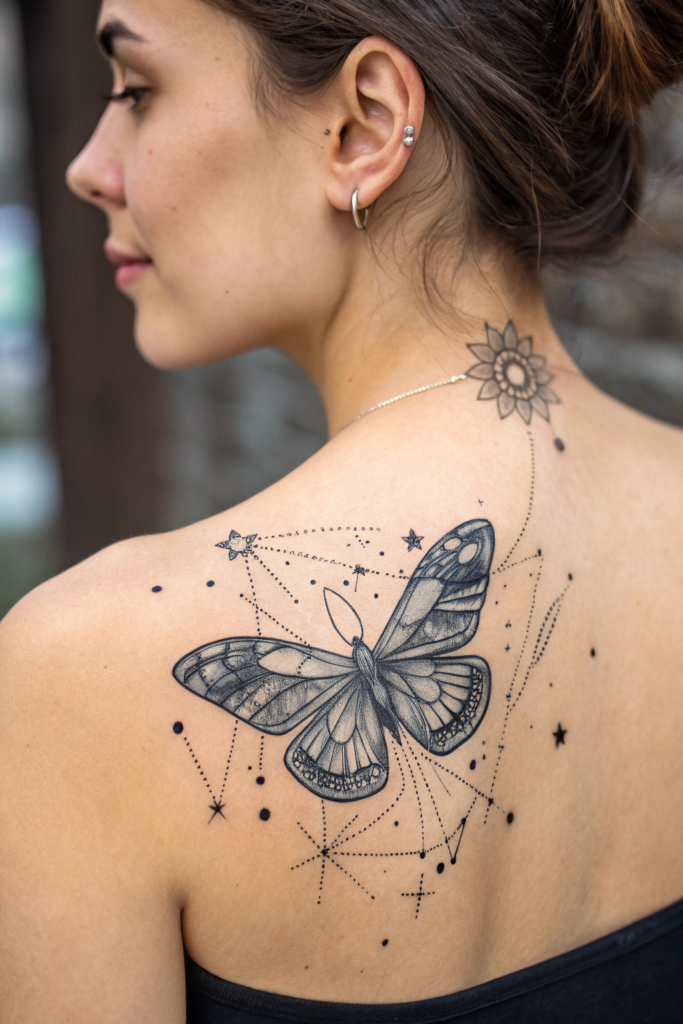 Butterfly tattoo Stencil Ideas: Butterfly and Constellation: Stardust Dreams