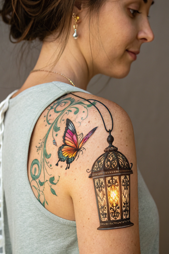 Butterfly tattoo Stencil Ideas: Butterfly and Lantern: Guiding Light