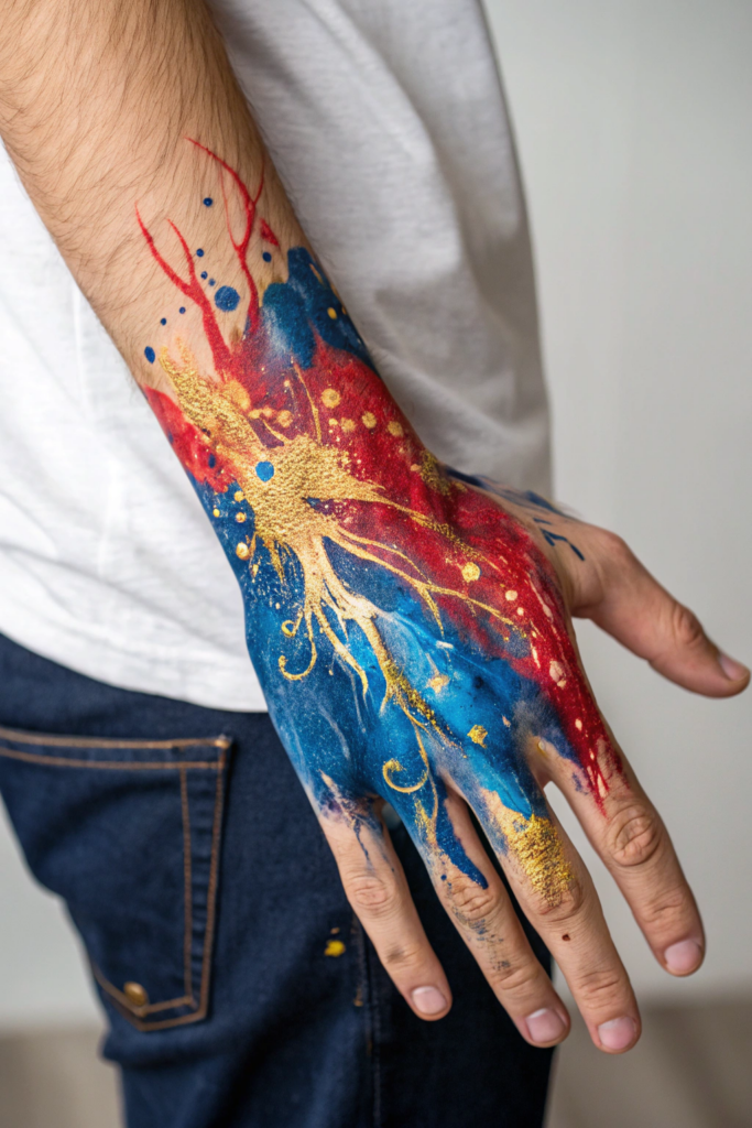 Hand Tattoo Ideas for Men: Abstract Watercolor Splash