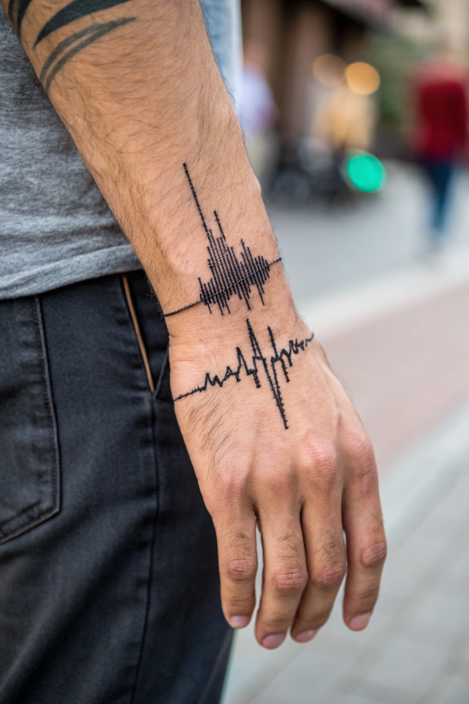 Hand Tattoo Ideas for Men: Abstract Soundwave Design