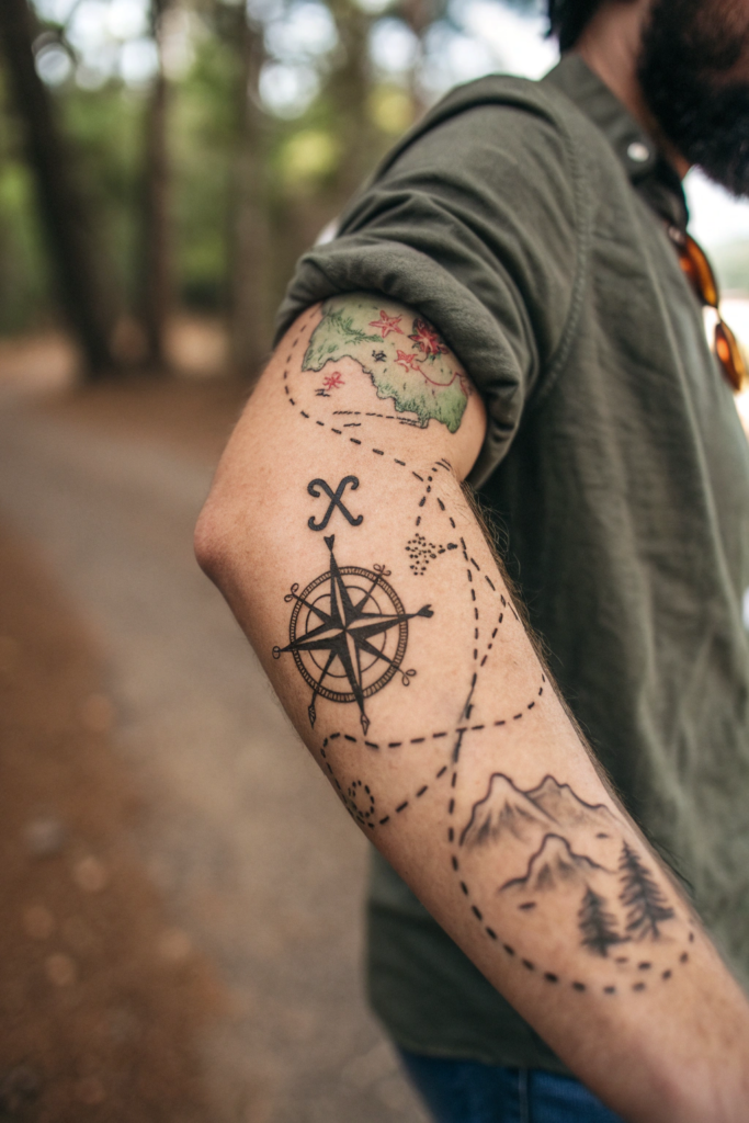 Hand Tattoo Ideas for Men: Ancient Map with Hidden Treasures