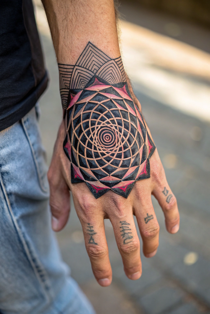 Hand Tattoo Ideas for Men: Fractal Geometry Explosion