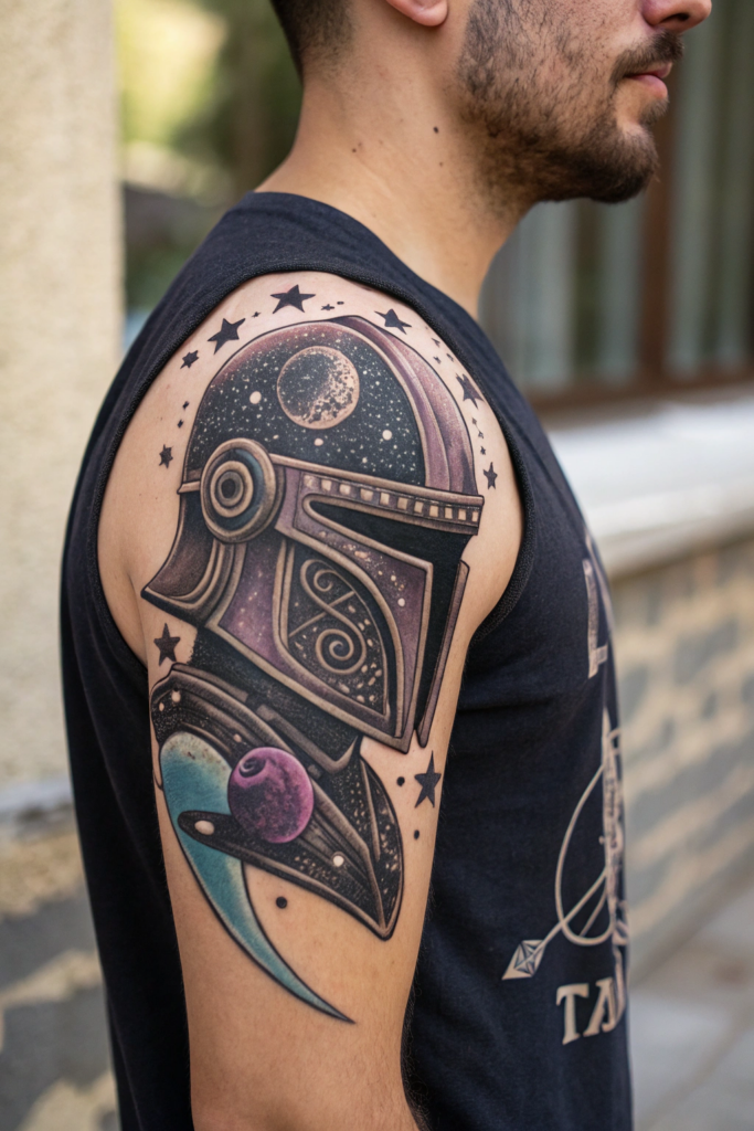 Hand Tattoo Ideas for Men: Galactic Warrior Helmet