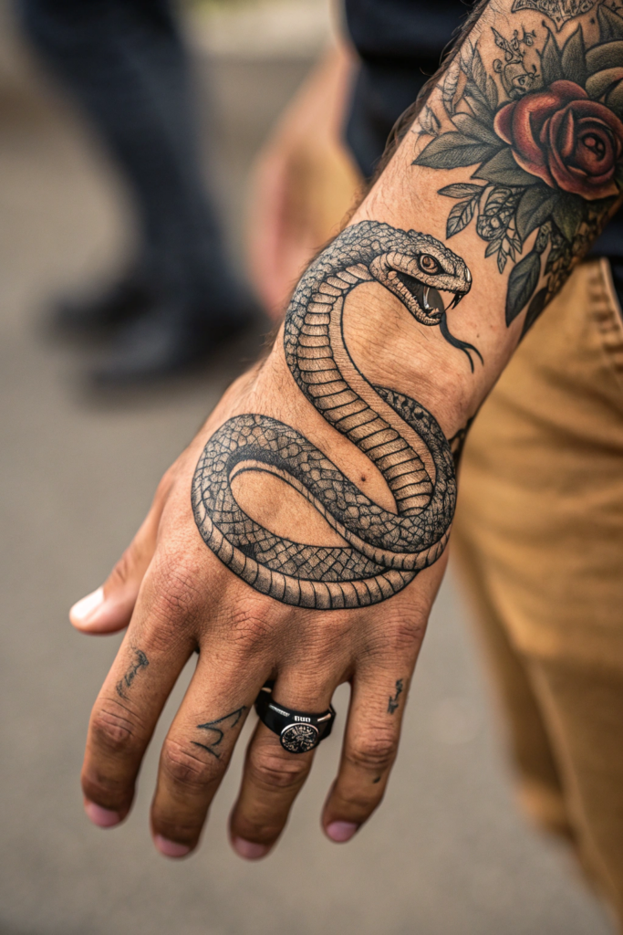 Hand Tattoo Ideas for Men: Snake Coiling Around Fingers