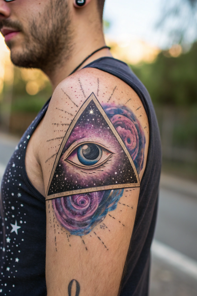 Hand Tattoo Ideas for Men: Eye of Providence with Cosmic Details