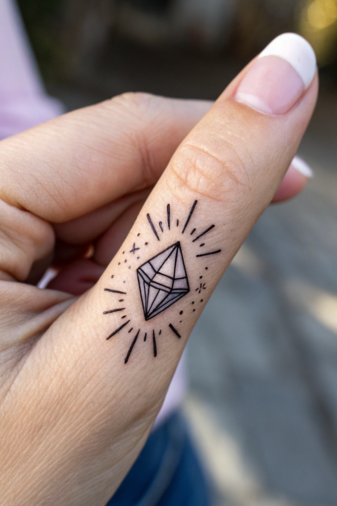 Witchy Finger Tattoos Ideas: Crystal Cluster with Sparkles