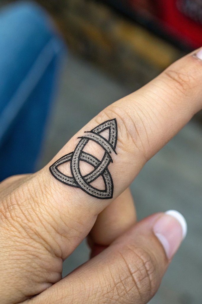 Witchy Finger Tattoos Ideas: Witch’s Knot in Fine Line Art