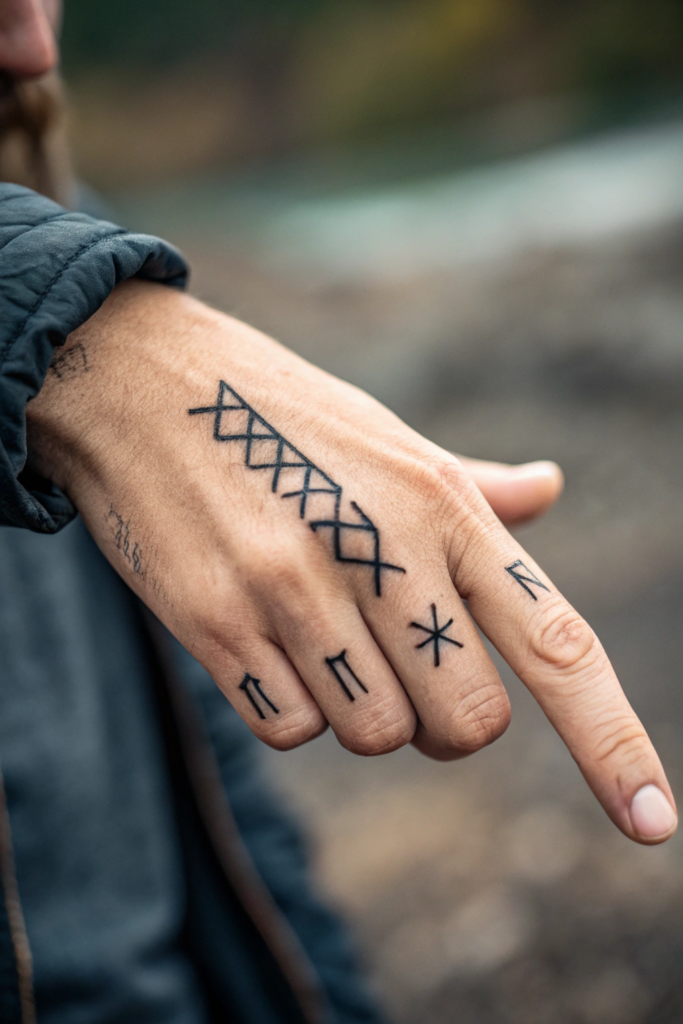 Witchy Finger Tattoos Ideas: Runestone Inscriptions