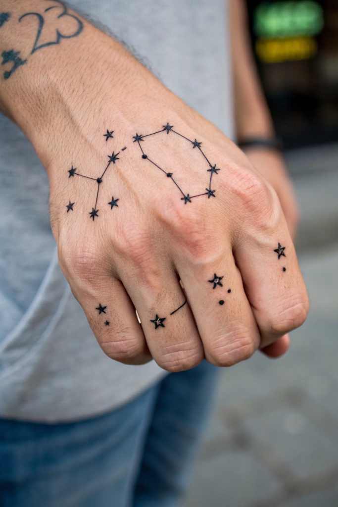 Finger Tattoos Ideas For Men: Celestial Constellations