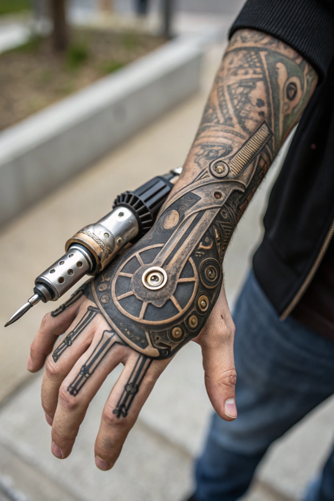 Biomechanical Tattoo: Mechanical Hand with Tool Integration