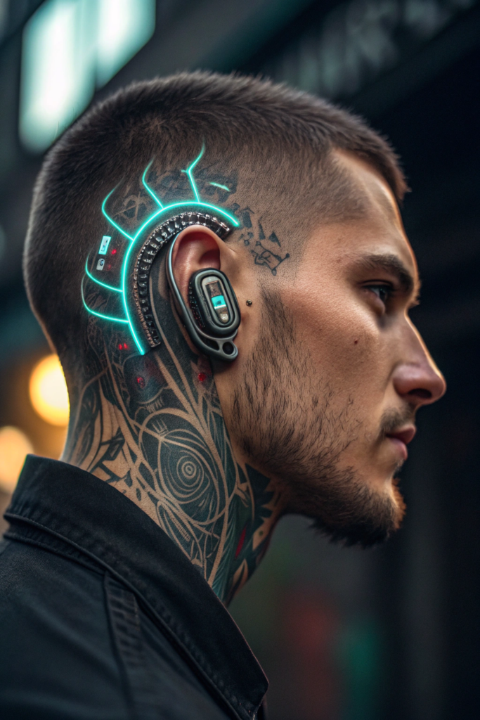 Biomechanical Tattoo: Cybernetic Ear with Sonic Amplification