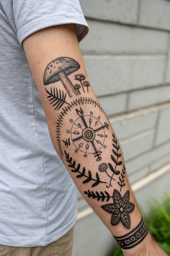 Cultural Tattoo Ideas: 4. Norse Vegvisir with Botanical Accents