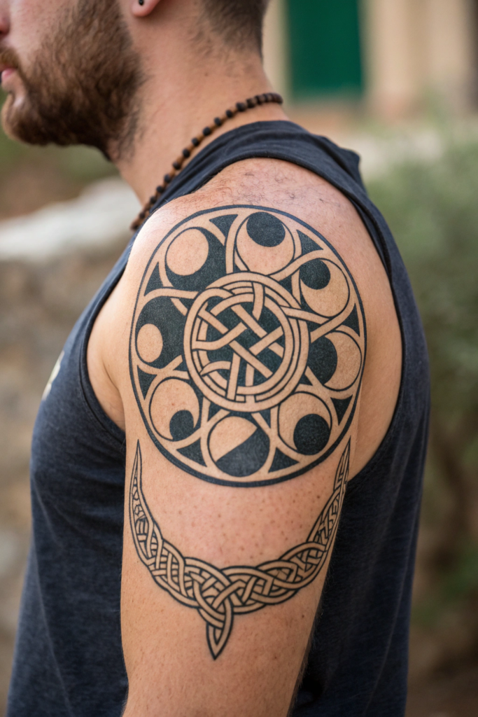 Cultural Tattoo Ideas: 22. Celtic Knotwork with Lunar Phases