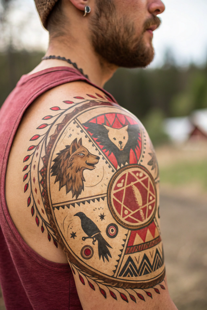 Cultural Tattoo Ideas: 23. Siberian Shamanic Drum with Spirit Animals