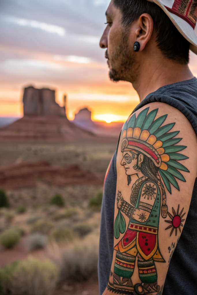 Cultural Tattoo Ideas: 25. Hopi Kachina Doll with Desert Landscape