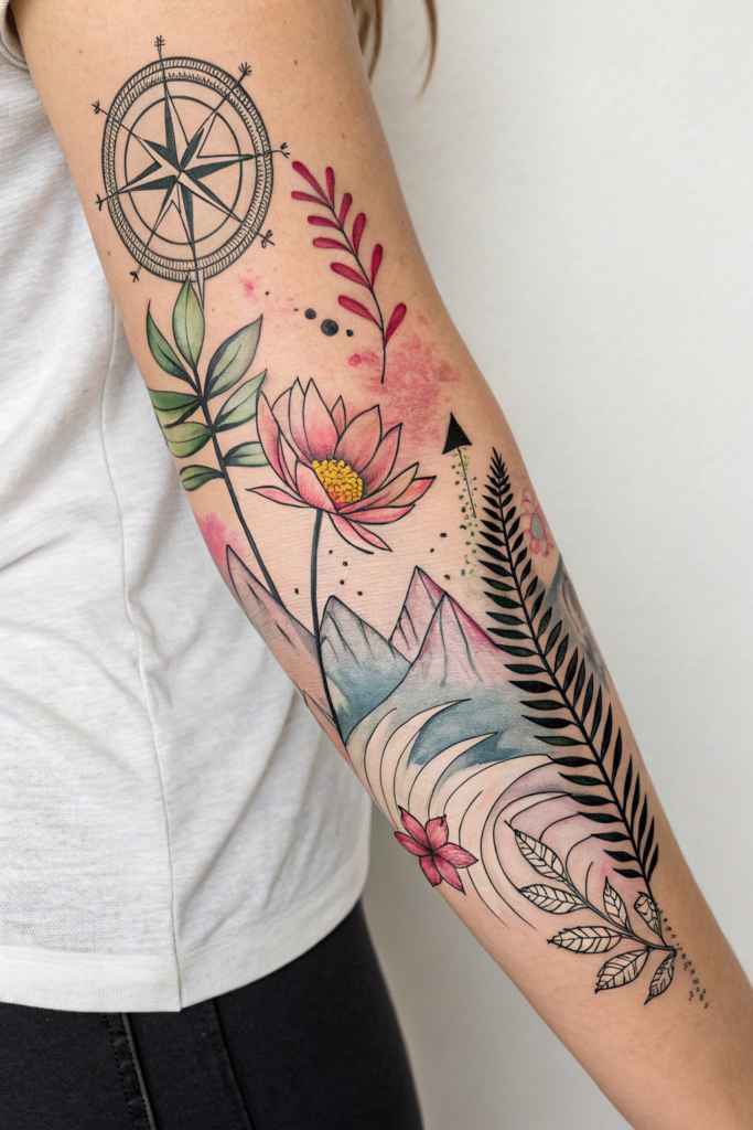 Botanical Tattoo Sleeve Ideas: 12. Abstract Botany: Surreal Shapes and Flowing Lines