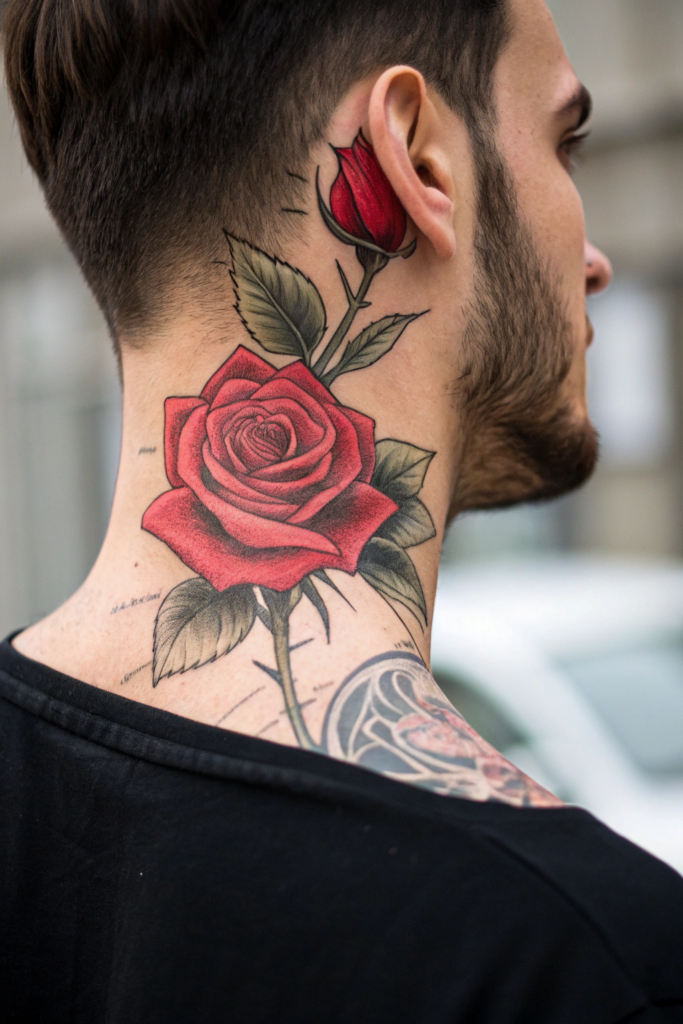 Rose Neck Tattoo Ideas: 13. Mirror Reflection Rose with Two Halves