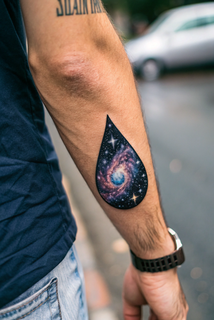 Micro-Realism Tattoos: Cosmic Teardrop: A Galaxy in a Drop