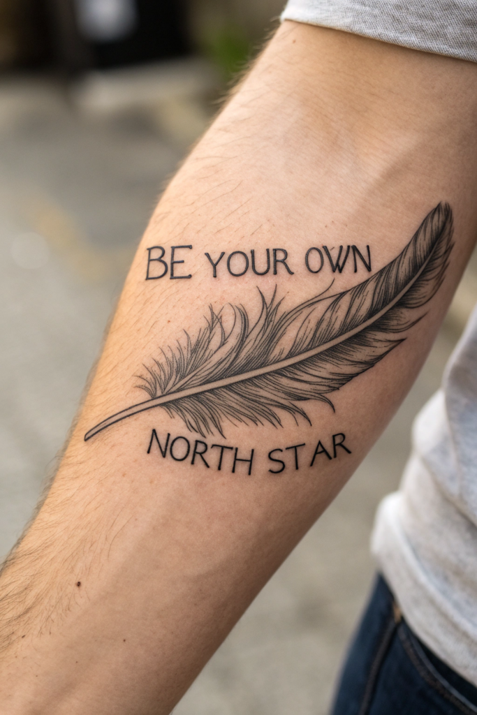 Small Tattoo Ideas: 4. Intricate Feather with Hidden Words