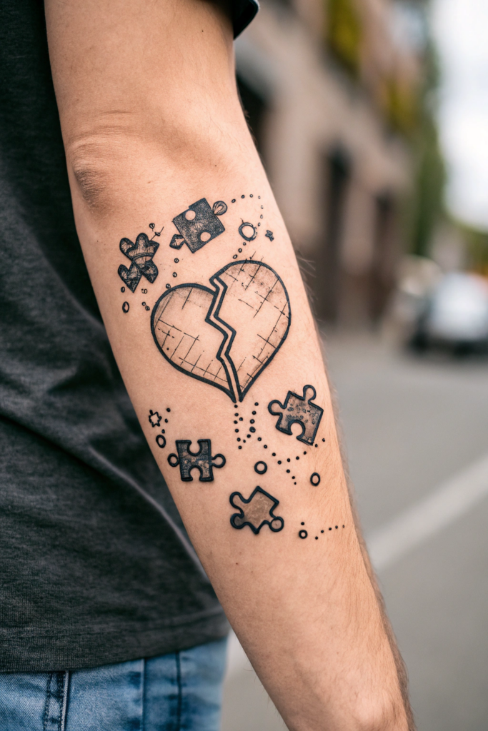 Small Tattoo Ideas: 6. Broken Heart with Puzzle Pieces