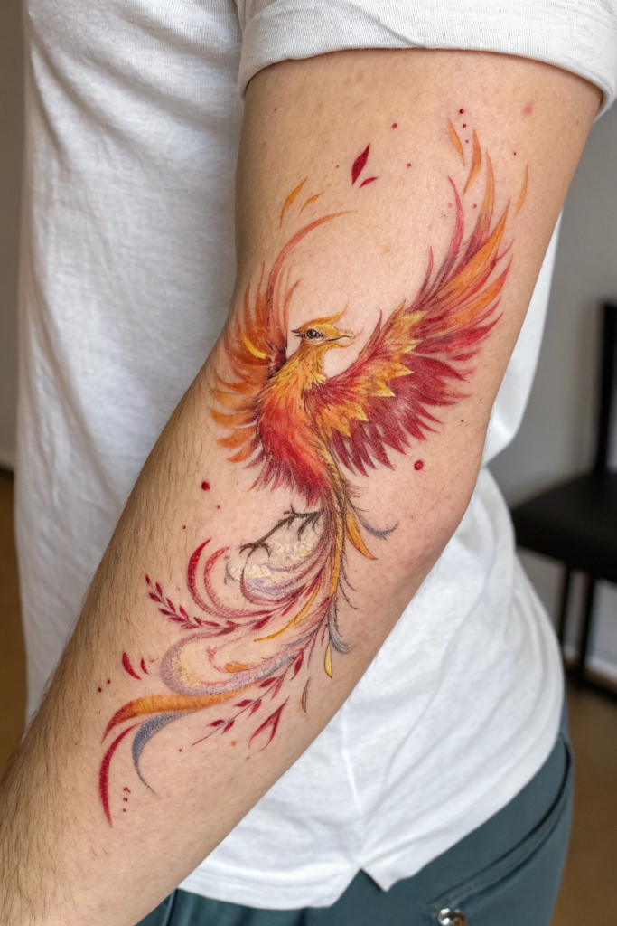 Small Tattoo Ideas: 9. Watercolor Phoenix Rising