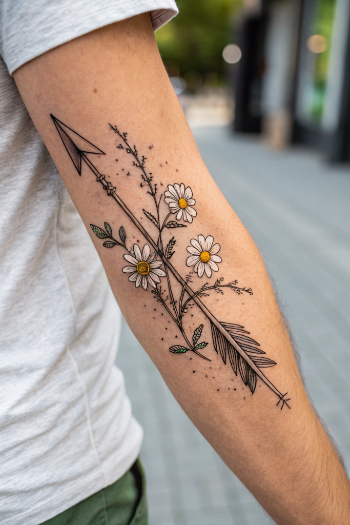 Small Tattoo Ideas: 12. Broken Arrow with Wildflowers