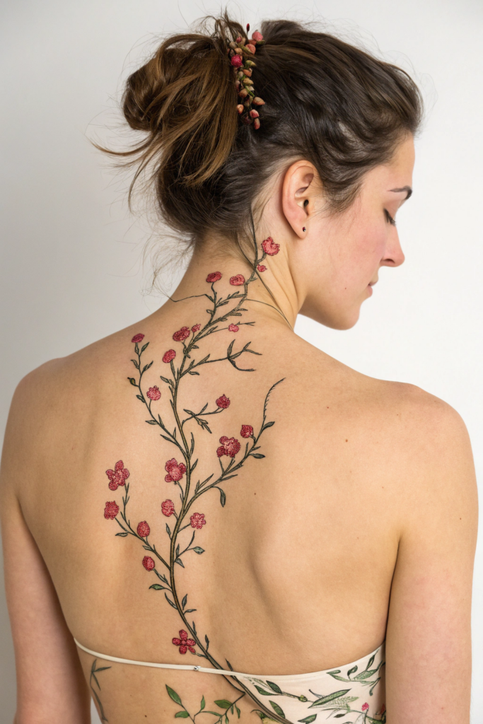 Spine Tattoos Ideas: 2. Blooming Vines: A Garden of Growth