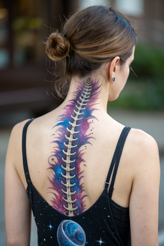 Spine Tattoos Ideas: 5. The Cosmic Timeline: A Journey Through Time and Space