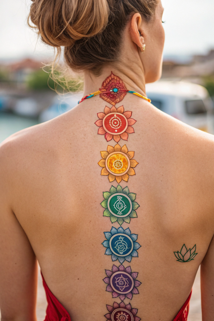 Spine Tattoos Ideas: 6. Mirror of the Soul: Reflecting the Chakras