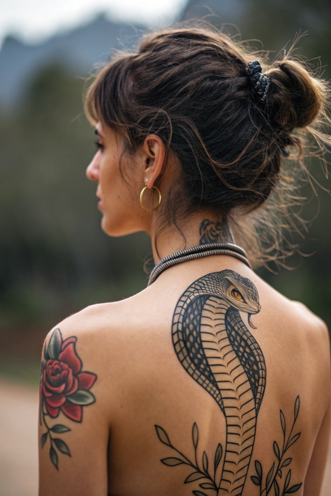 Spine Tattoos Ideas: 7. Serpent of Wisdom: The Coiled Protector