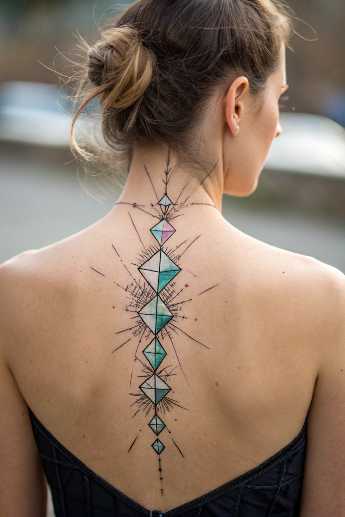 Spine Tattoos Ideas: 8. Fractured Glass: Beauty in Brokenness