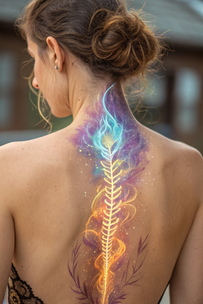 Spine Tattoos Ideas: 9. Ethereal Flame: The Spine of Fire