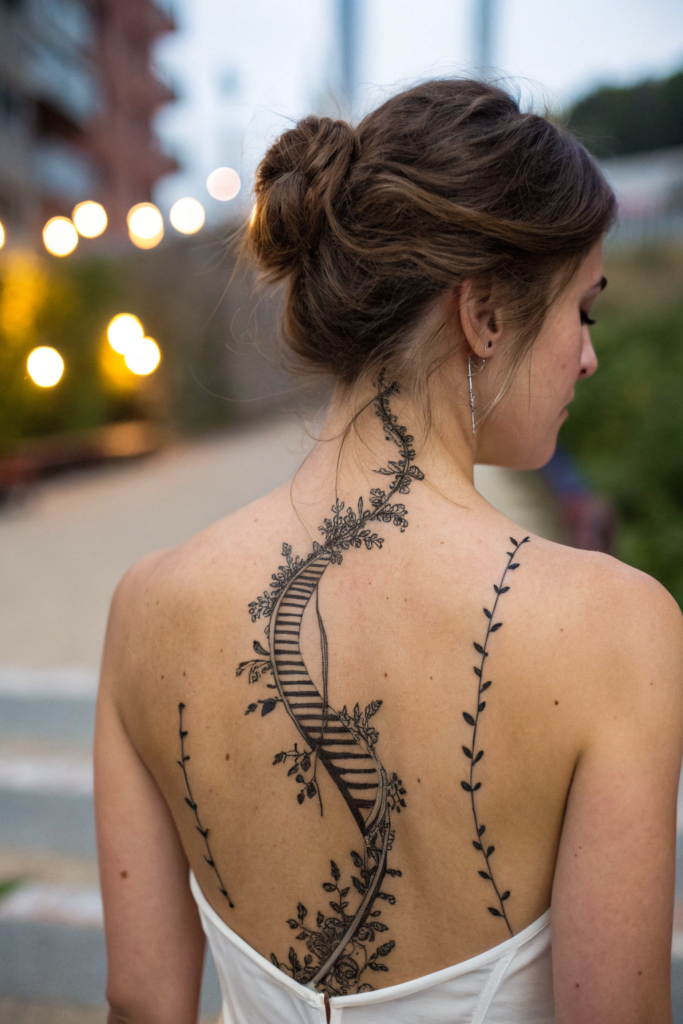 Spine Tattoos Ideas: 11. Stairway to Infinity: An Endless Path