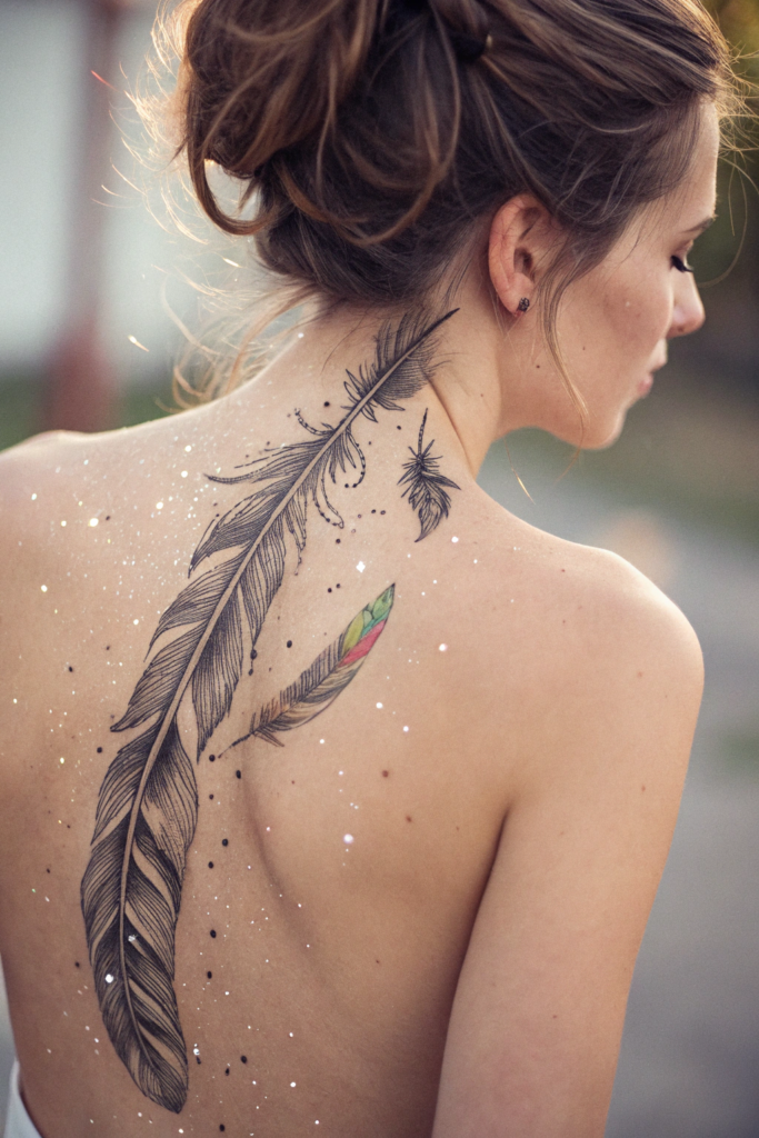 Spine Tattoos Ideas: 12. Falling Feathers: A Dance of Grace