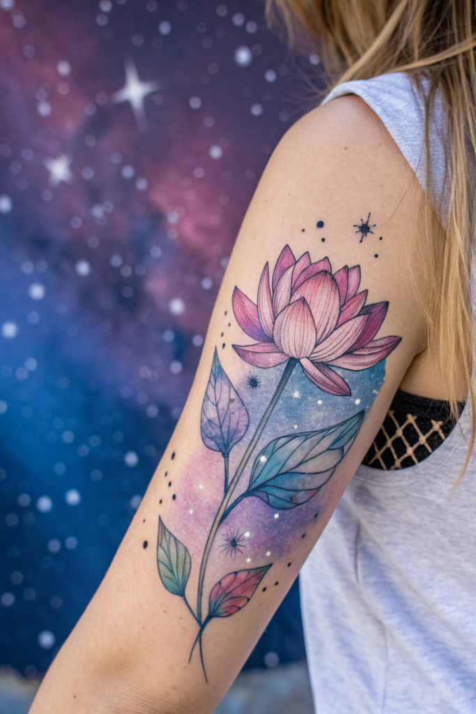 Flower Tattoo Ideas: 1. Celestial Bloom: A Flower Merging with the Cosmos