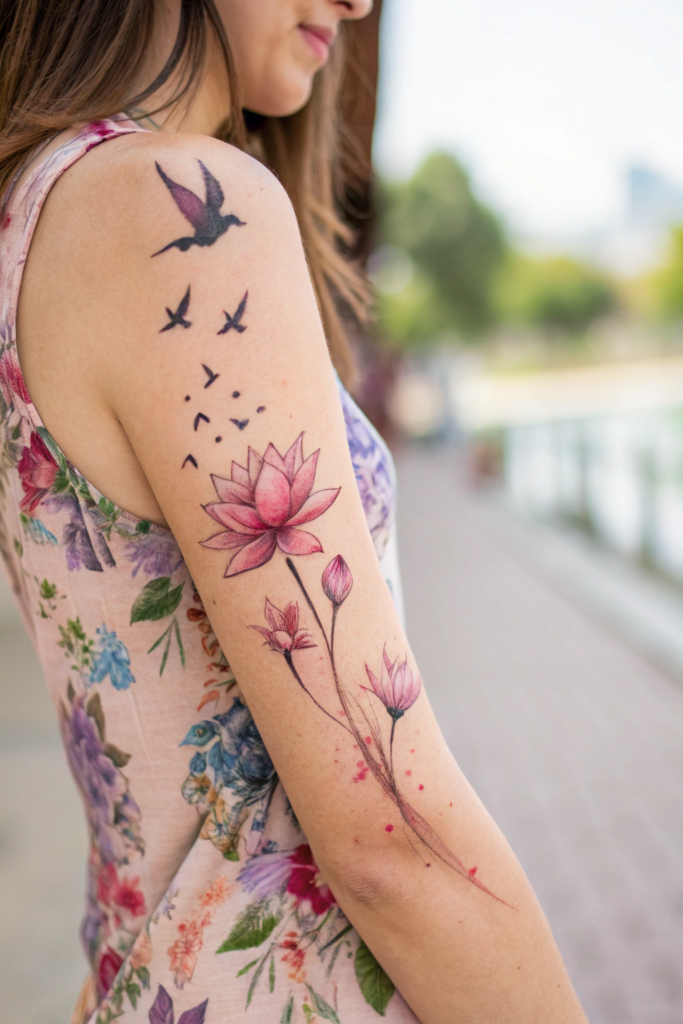 Flower Tattoo Ideas: 4. Ink in the Wind: Petals Transforming into Birds